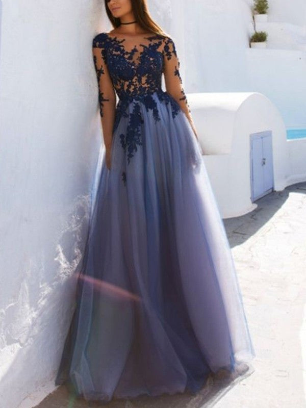 A Line Scoop Neck Backless Long Sleeves Floor Length Prom Dress With L jbydress A Line Scoop Neck Backless Long Sleeves Floor Length Prom Dress With L jbydress
