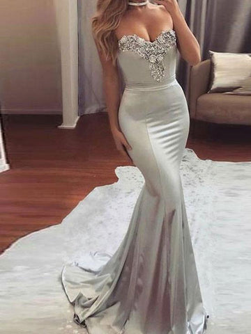 Silver Grey Sweetheart Neck Mermaid Prom Dress, Gray Mermaid Formal Dress