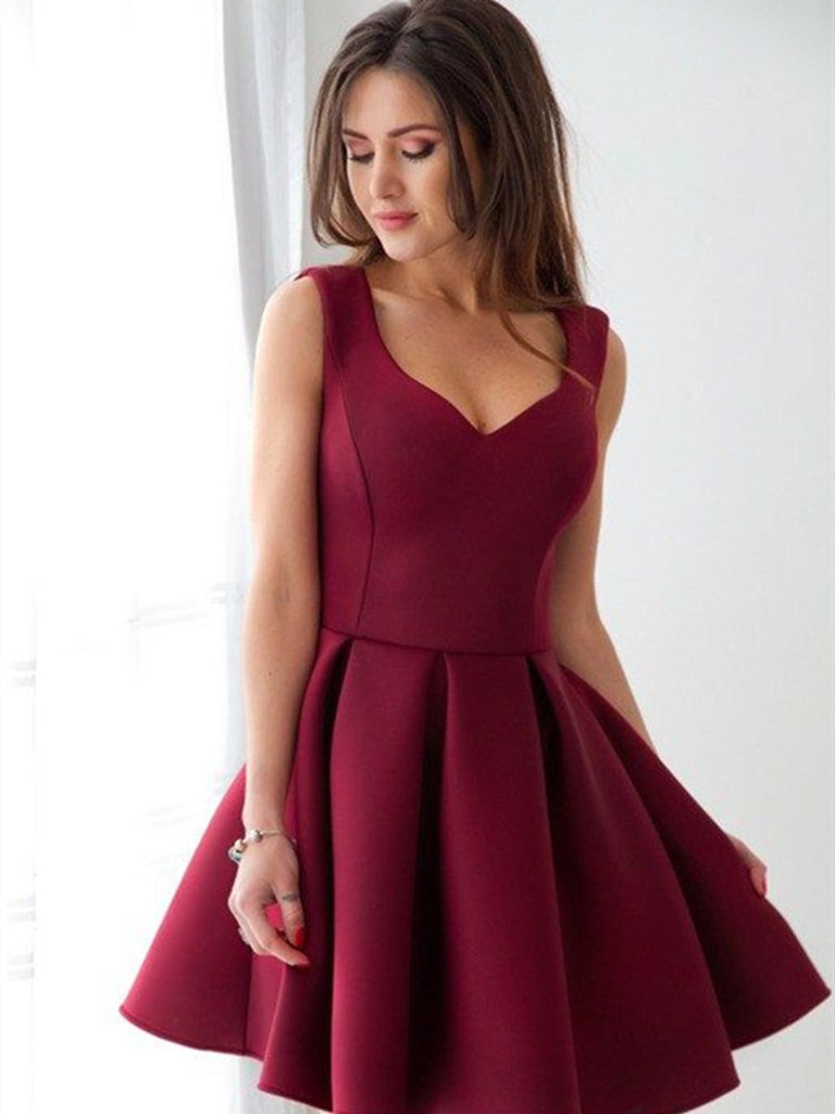 A Line Sweetheart Neck Maroon Prom Dress, Short Maroon Homecoming Dres jbydress A Line Sweetheart Neck Maroon Prom Dress, Short Maroon Homecoming Dres jbydress