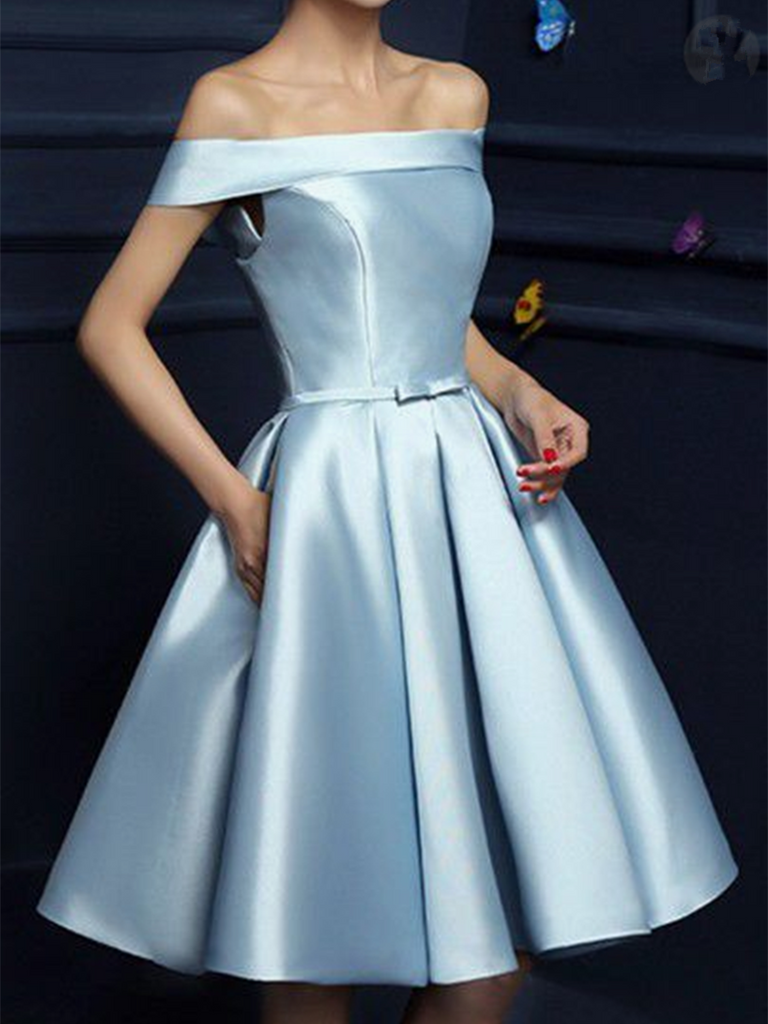 A Line Off Shoulder Light Blue Prom Dresses, Short Blue Graduation Dre jbydress A Line Off Shoulder Light Blue Prom Dresses, Short Blue Graduation Dre jbydress