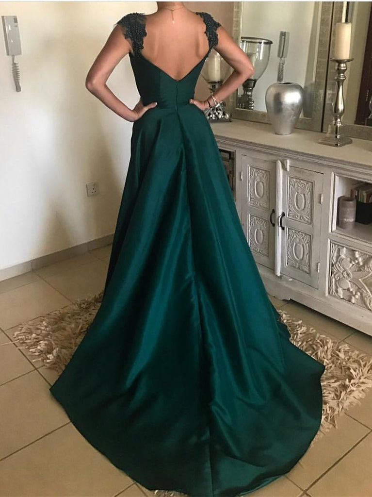A Line V Neck Dark Green Lace Prom Dresses, Dark Green Formal Dresses, jbydress A Line V Neck Dark Green Lace Prom Dresses, Dark Green Formal Dresses, jbydress