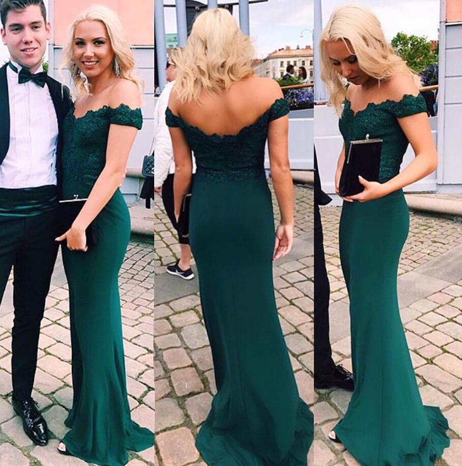A Line Off Shoulder Emerald Green Lace Mermaid Prom Dress, Green Lace –  jbydress