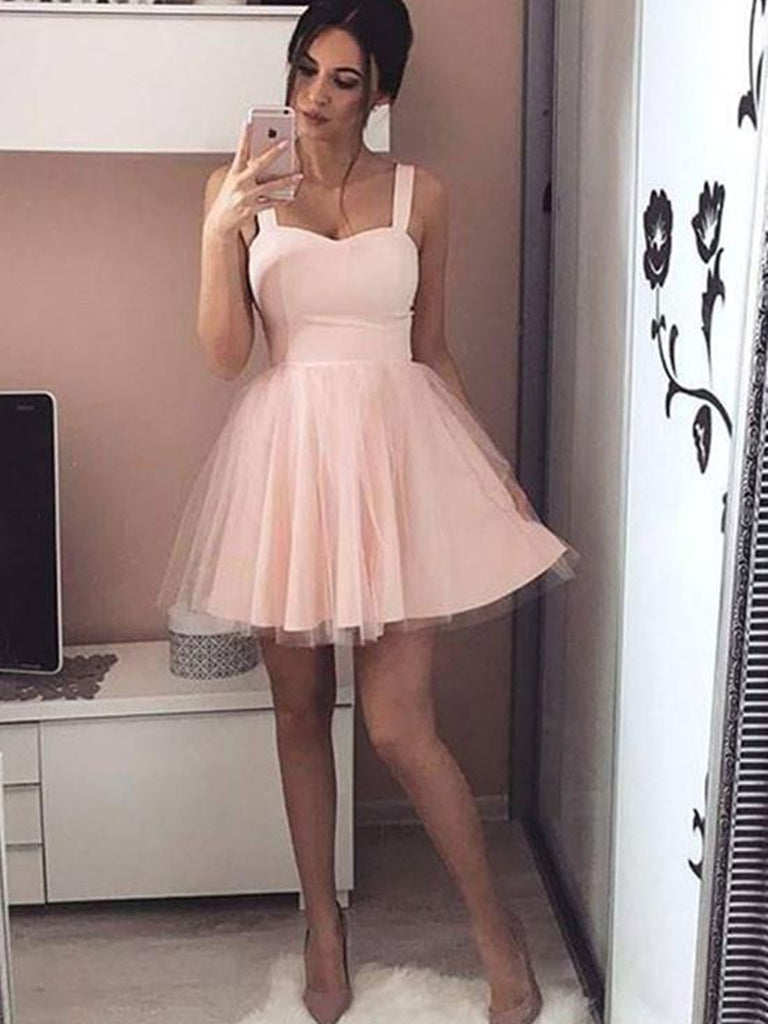 Simple A Line Sweetheart Neck Short Pink/Black Prom Dress with Straps,  Short Pink/Black Graduation Dress, Formal Dresses