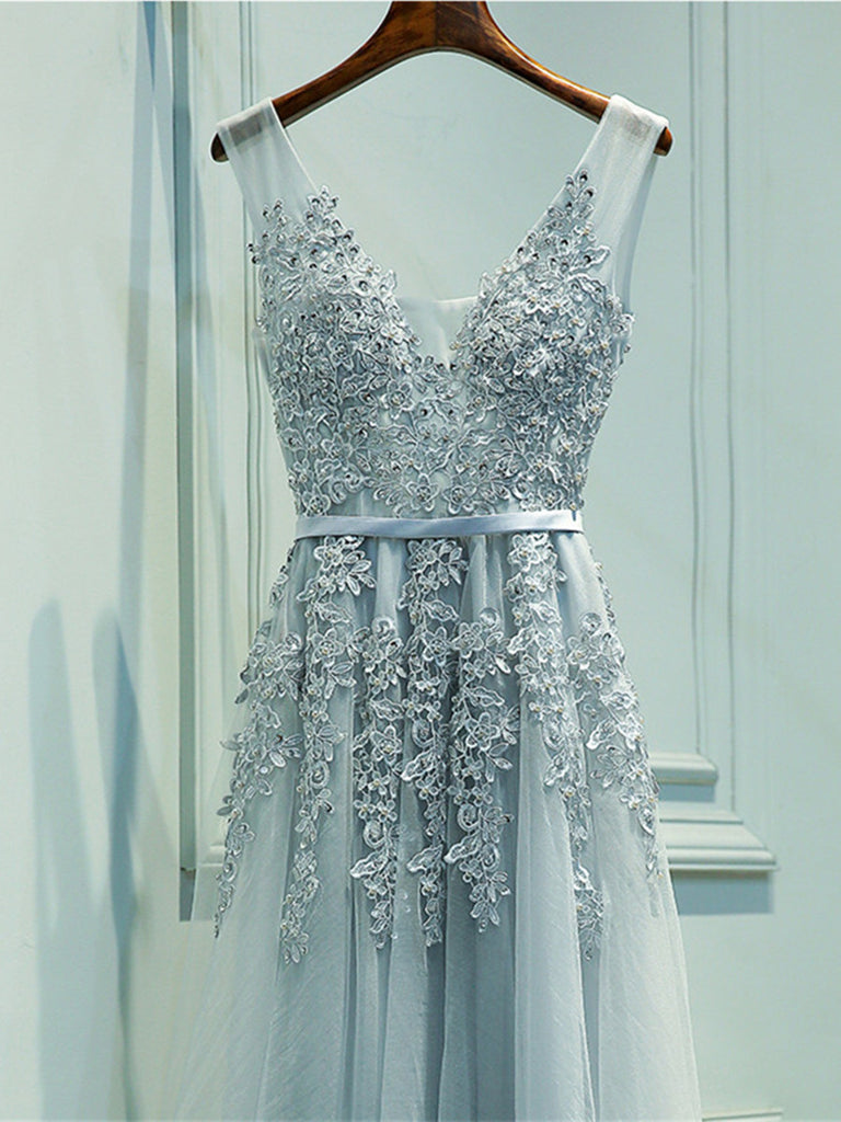 Custom Made A Line Gray/Navy Blue/Burgundy Lace Prom Dresses, Bridesma jbydress Custom Made A Line Gray/Navy Blue/Burgundy Lace Prom Dresses, Bridesma jbydress