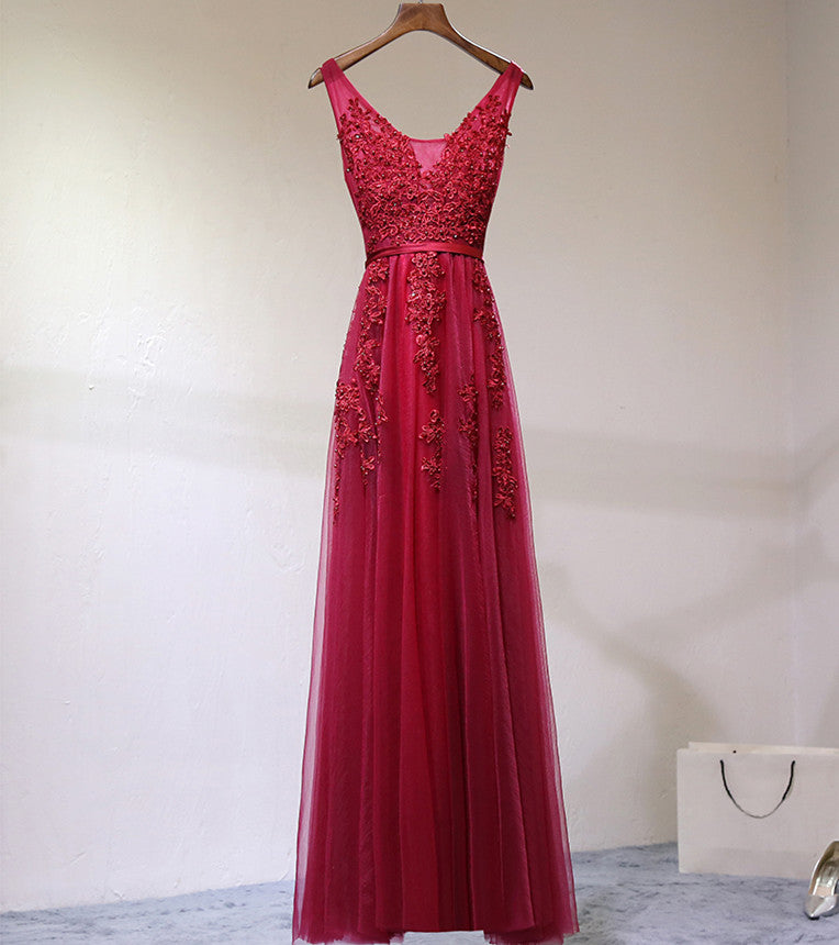 Custom Made A Line Gray/Navy Blue/Burgundy Lace Prom Dresses, Bridesma jbydress Custom Made A Line Gray/Navy Blue/Burgundy Lace Prom Dresses, Bridesma jbydress