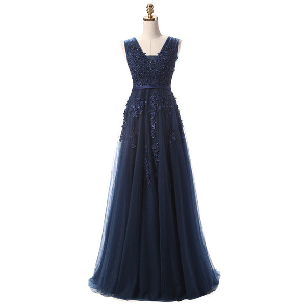 Custom Made A Line Gray/Navy Blue/Burgundy Lace Prom Dresses, Bridesmaid Dresses, Lace Graduation Dresses