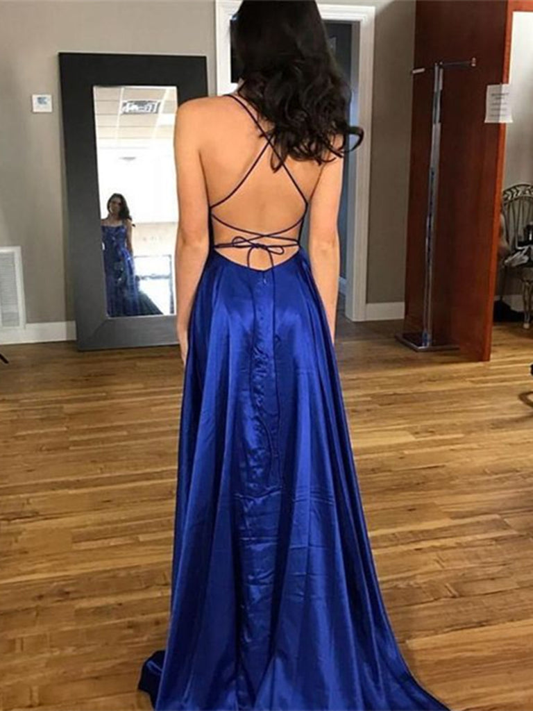 Elegant Backless Blue Prom Dress, Blue Backless Formal Dress, Blue Evening Dress