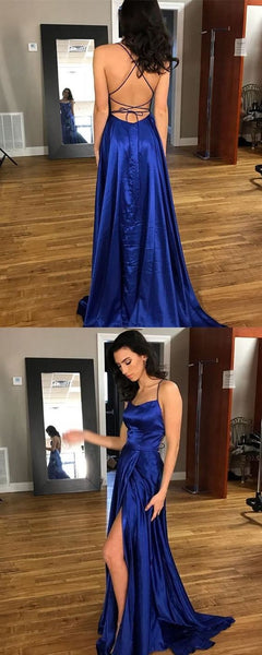 Elegant Backless Blue Prom Dress, Blue Backless Formal Dress, Blue Evening Dress