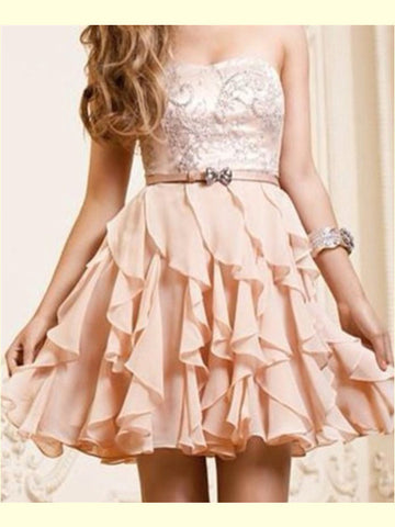A-Line Scoop Neckline Short Pearl Pink Mini Prom/Homecoming Dress, Graduation Dress
