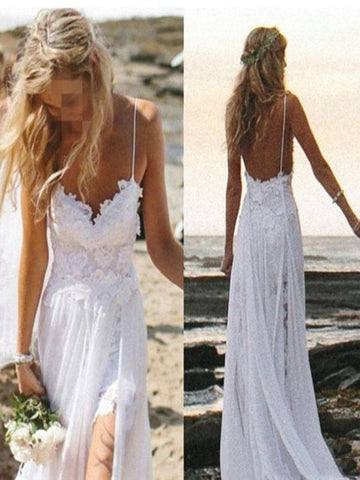 Custom Made A Line Backless Lace White Wedding Dresses, Dresses For Wedding, Lace Prom Dresses