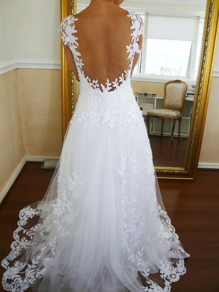 Long Ball Gown Lace Wedding Dresses, Wedding Gowns, Formal Dresses, Backless Lace Wedding Dresses