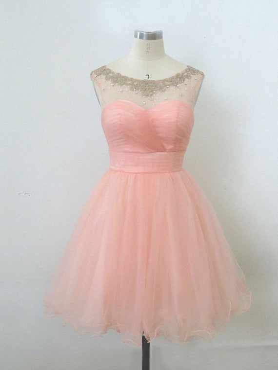 Ball Gown Round Neckline Pink Mini Homecoming Dress, Short Pink Prom D jbydress Ball Gown Round Neckline Pink Mini Homecoming Dress, Short Pink Prom D jbydress