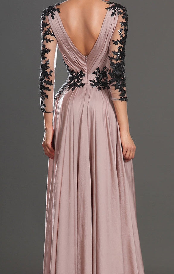 Custom Made Dusty Pink Deep V Neck Long Sleeves Lace Prom Dresses, For jbydress Custom Made Dusty Pink Deep V Neck Long Sleeves Lace Prom Dresses, For jbydress