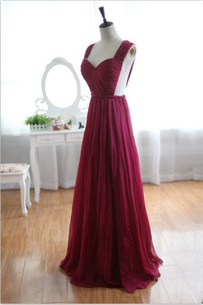 Backless Wine Red/Burgundy Chiffon Prom Dress/Bridesmaid Dress