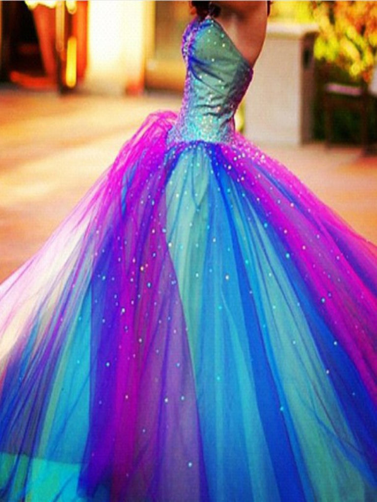 Colorful Floor Length Long Prom Dresses, Colorful Formal Dresses