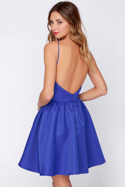 A Line Backless Royal Blue Prom Dresses, Short Royal Blue Formal Dresses, Graduation Dresses, Short Royal Blue Homecoming Dresses