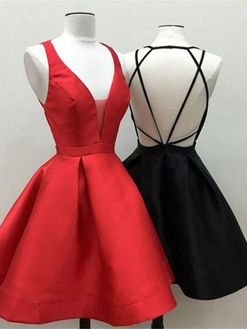 A Line Short Red/Black Prom Dress, Short Red/Black Graduation Dress, Homecoming Dresses