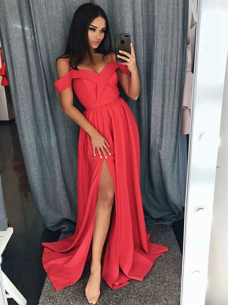 Custom Made Off Shoulder Red/Blue/Pink Prom Dresses with Slit, Off Sho jbydress Custom Made Off Shoulder Red/Blue/Pink Prom Dresses with Slit, Off Sho jbydress