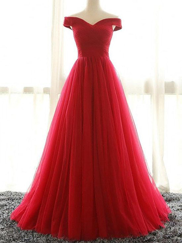 red off the shoulder a line dress HAPPY CLOTHING OFF-SHOULDER VELVET PETAL NECKLINE A LINE MAXI DRESS IN RED
