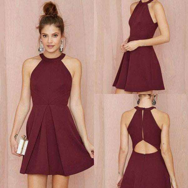 A Line Halter Neck Short Burgundy Prom Dresses, Short Burgundy Formal jbydress A Line Halter Neck Short Burgundy Prom Dresses, Short Burgundy Formal jbydress