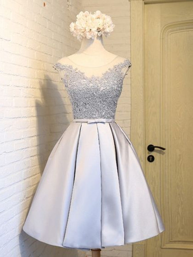 A Line Short Silver Grey Lace Prom Dresses, Short Lace Homecoming Dres jbydress A Line Short Silver Grey Lace Prom Dresses, Short Lace Homecoming Dres jbydress