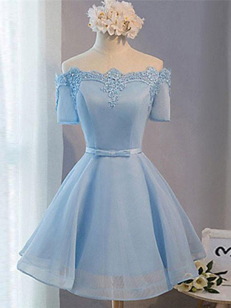 A Line Sky Blue Short Lace Prom Dresses, Sky Blue Graduation Dresses, jbydress A Line Sky Blue Short Lace Prom Dresses, Sky Blue Graduation Dresses, jbydress