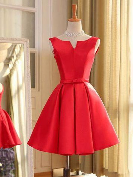 Short A Line Red Mini Prom Dresses, Short Red Homecoming Dresses, Formal Dresses