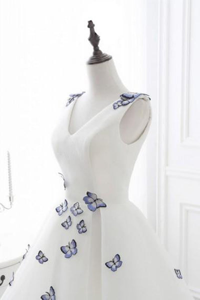 Cute Butterfly A Line Short White Prom Dresses, Butterfly Homecoming Dresses, Short White Formal Dresses
