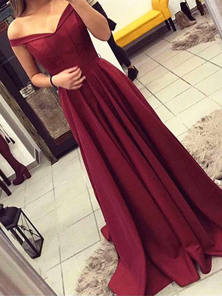 Custom Made A Line Off Shoulder Maroon Prom Dress, Burgundy Formal Dre jbydress Custom Made A Line Off Shoulder Maroon Prom Dress, Burgundy Formal Dre jbydress